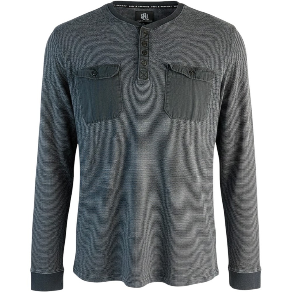 Rock & Republic Henley Shirt Mens XL Blue Striped Long Sleeve Pocket Utility